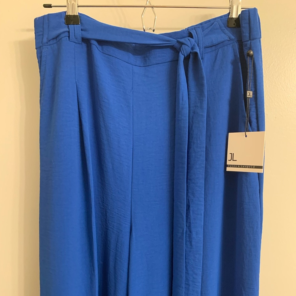 NWT Jules & Leopold Royal Blue Wide-Leg Dress Pants with Self Tie front